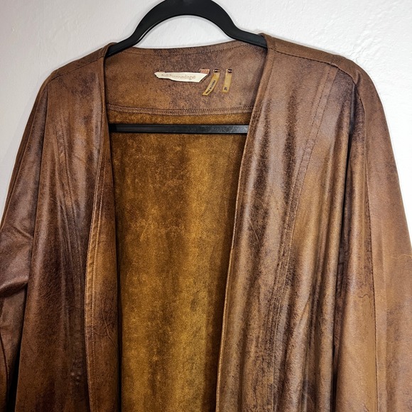 Soft Surroundings Brown Faux Leather Long Open Front Cardigan Duster XL Western - Picture 5 of 11